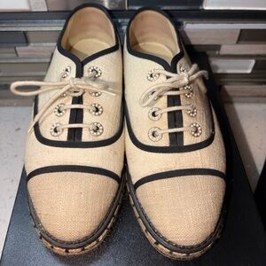 CHANEL Women's Canvas Sneakers - Cream and Black